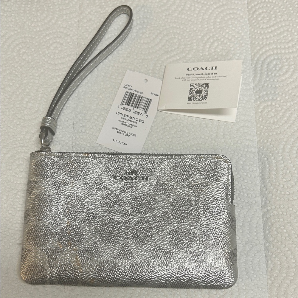 Coach Metallic Silver Wristlet